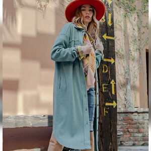 New! Easel Thermal Button Down Shirt Dress Long Shacket
